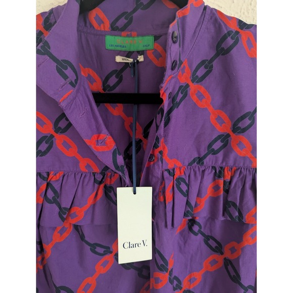 Clare V Charlotte chain print midi shirt dress size XS NWT Parisian chic - Picture 6 of 7